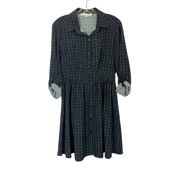 Hutch Black Grid Plaid Long Sleeve Shirt Dress Button Front - Size 4 - Picture 3 of 7